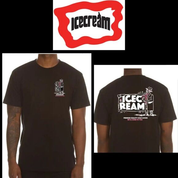Ice Cream Black T-Shirt "Premium Quality Cold Goods. We'll Come to You" Graphic - Picture 1 of 9